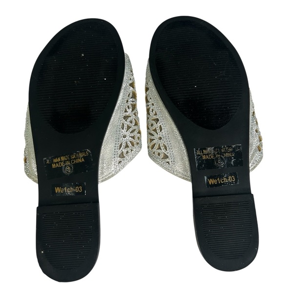 Nature Breeze Rhinestone Silver Sparkle Perforated Slide Sandals 8 Fairy - Picture 10 of 15